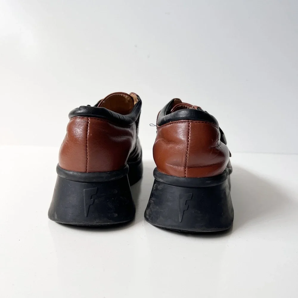 John Fluevog Harmony Chunky Platform Mary Janes Loafers Size 7 Brown Leather